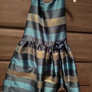 Place Kids Dress in Teal and Gold Stripes